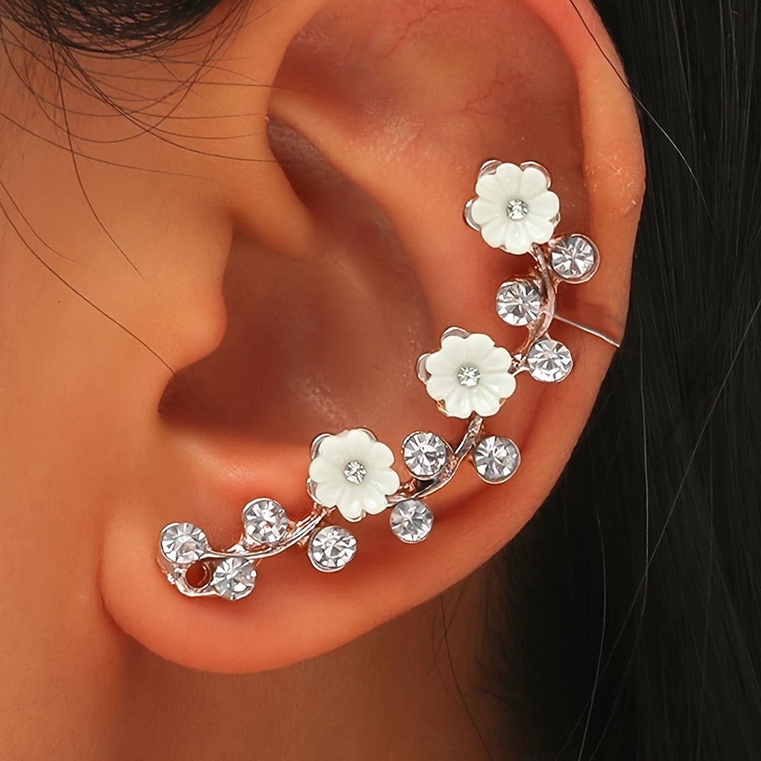 Sweet Elegant Rhinestone Resin Flower Earrings